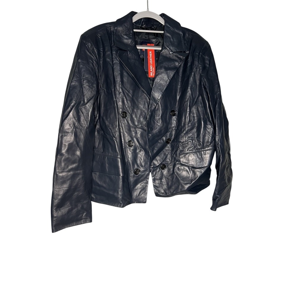 NWT INLAND Leather Dark Blue Moto Leather Jacket Magnetic‎ Closure 3x. Grunge
